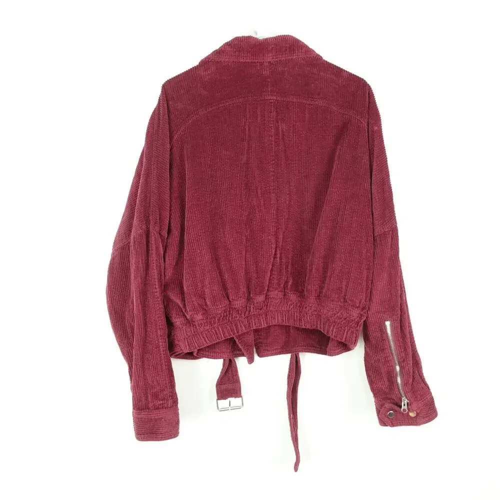 Free People Jacket Womens‎ SZ L Slouchy Dolman Moto Corduroy Boho 70's Grunge